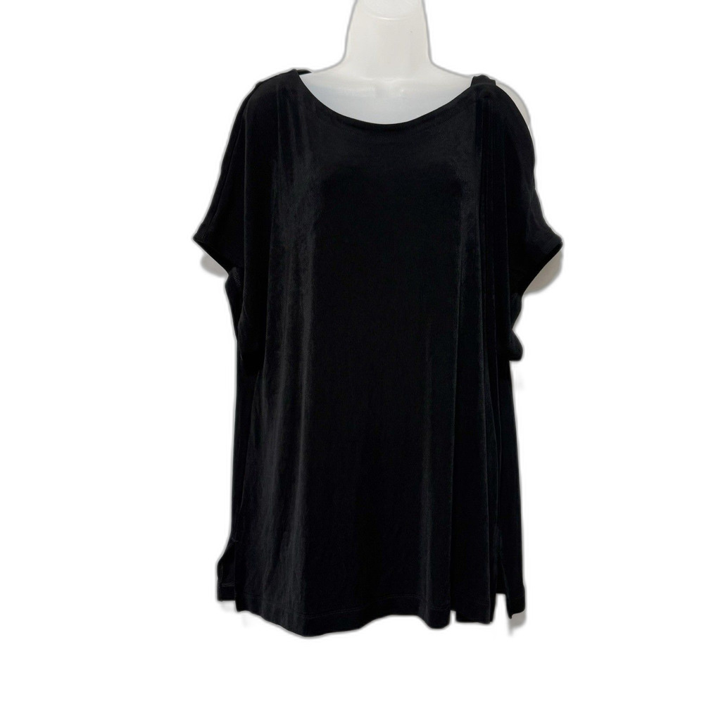Chico's Travelers Size 4 20/22  Black Pullover Short Sleeve Slinky Top Plus Size
